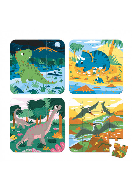 Puzzle 4v1 Dinosaury 6-9-12-16 ks Janod