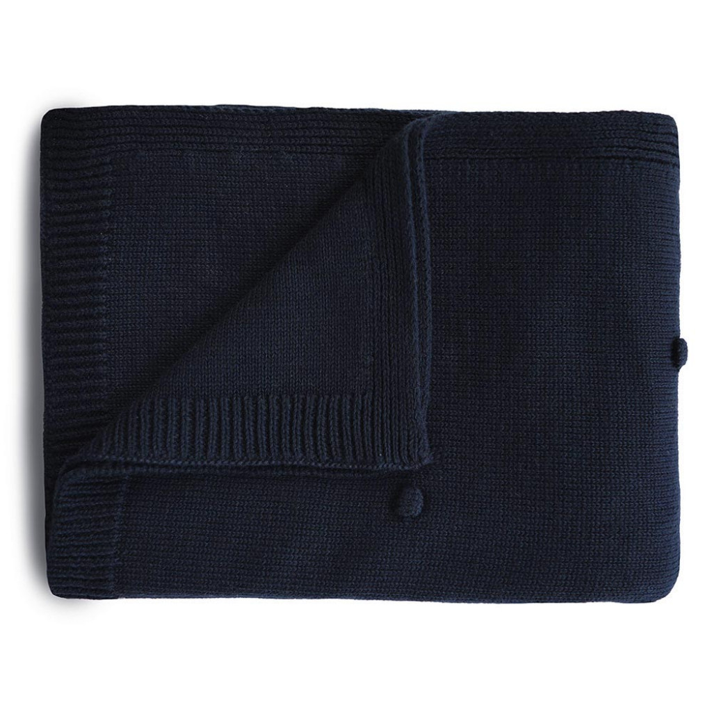 Mushie pletená detská deka z organickej bavlny (bodkovaná Dark Navy)