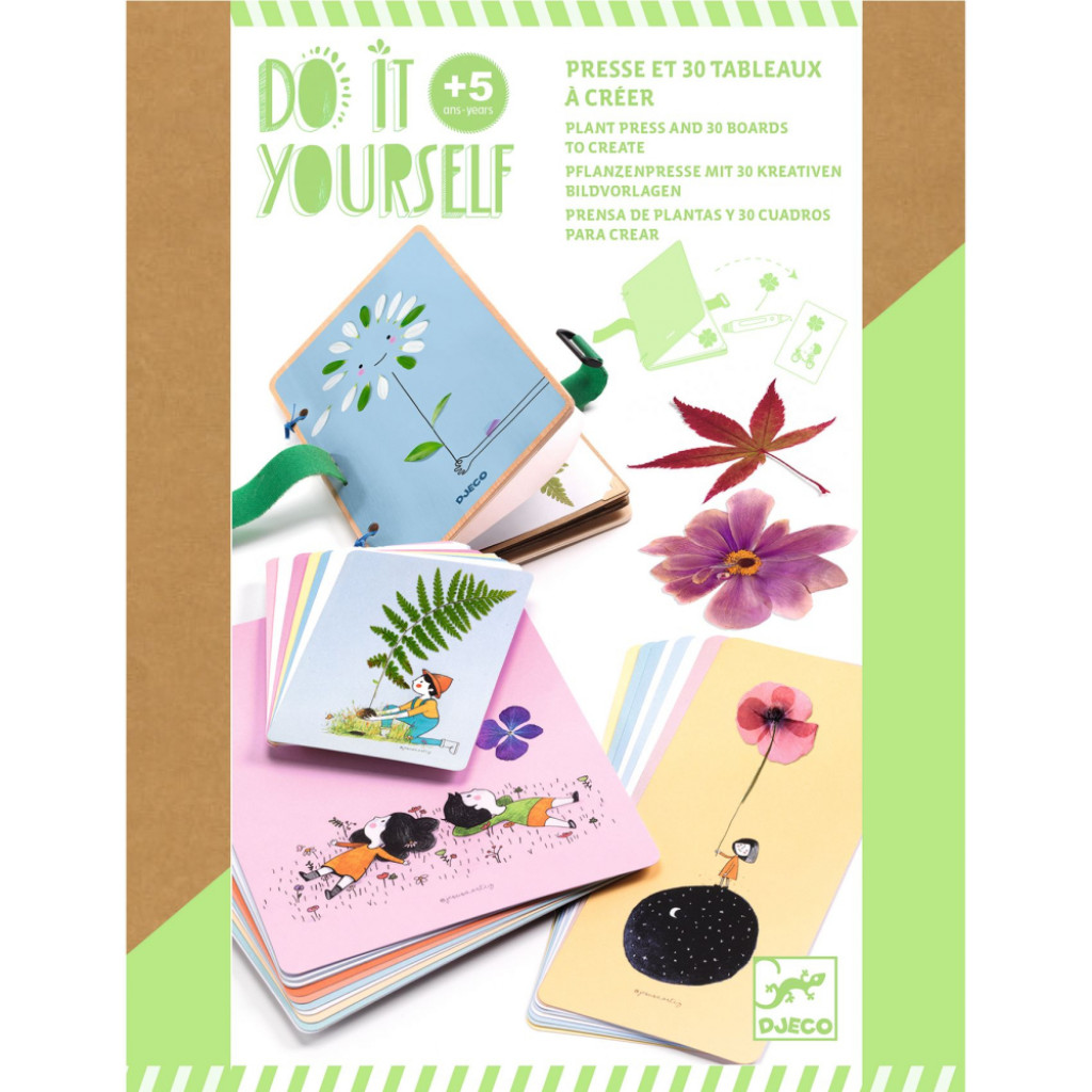 DJECO DIY-Vytvor si sám Rastlinkovač: lis na rastliny prenosný, 30 ilustrácií na koláž