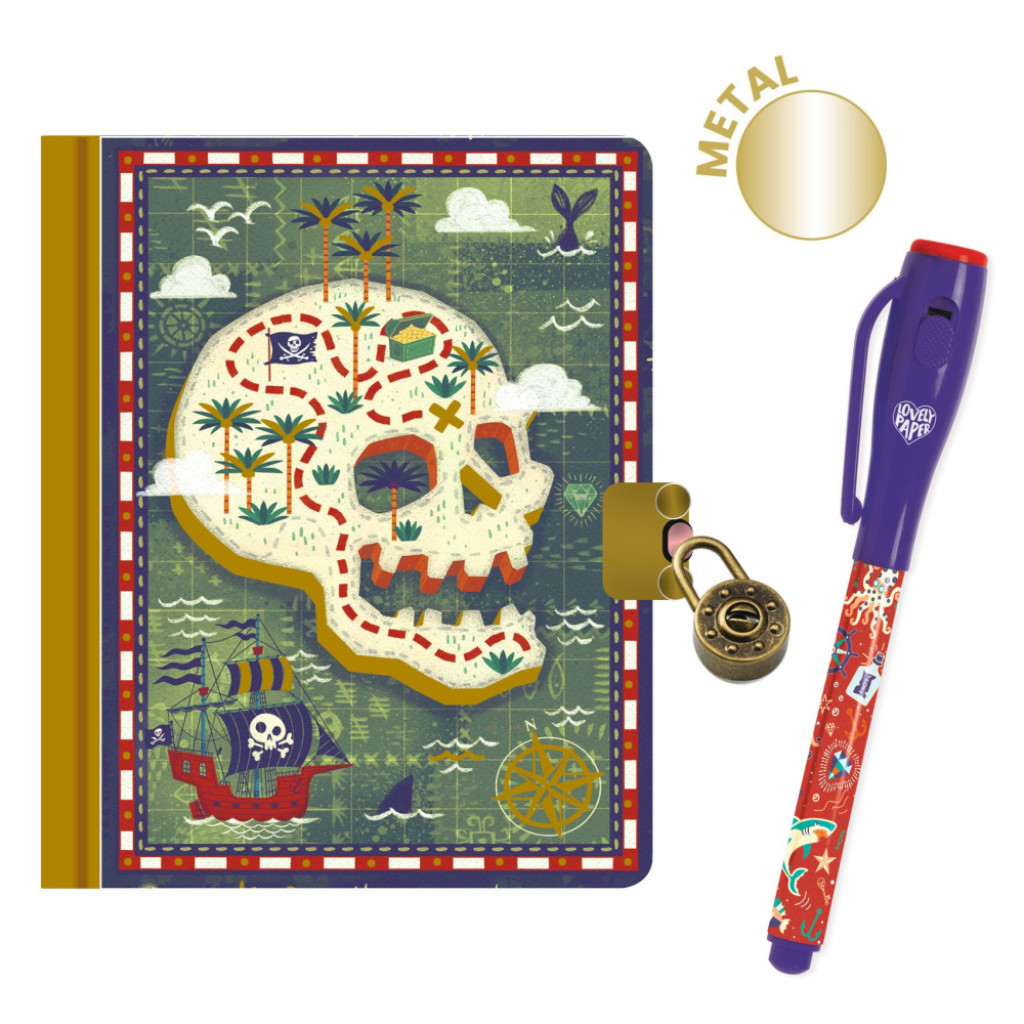 DJECO Steve: tajný zápisník s visacím zámkom, kľúčikom a čarovným perom z kolekcie Lovely Paper