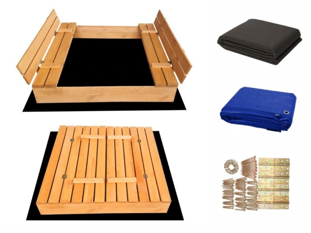 Elis design Pieskovisko drevené s krytom/lavičkami predvŕtané impregnované premium variant: impregnované