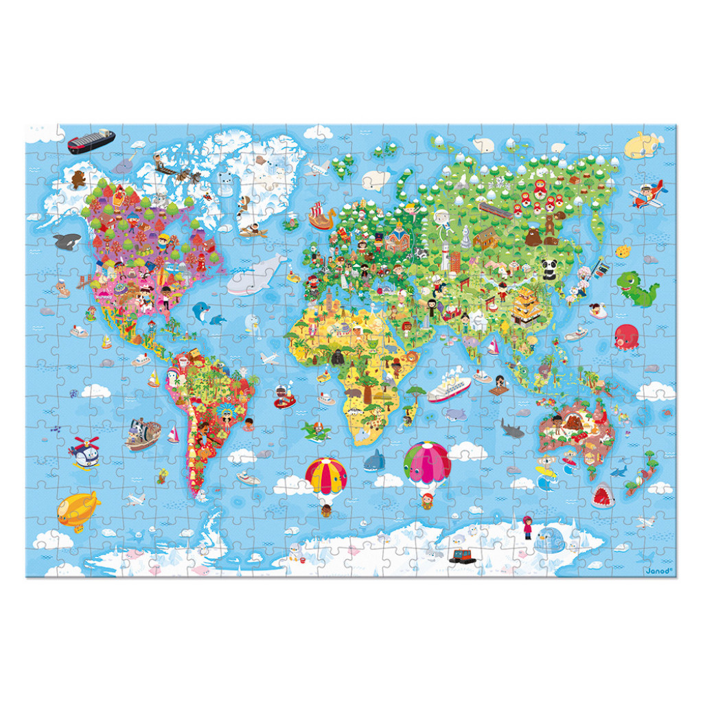 Janod Puzzle Mapa sveta v kufríku 300 ks od 6 rokov