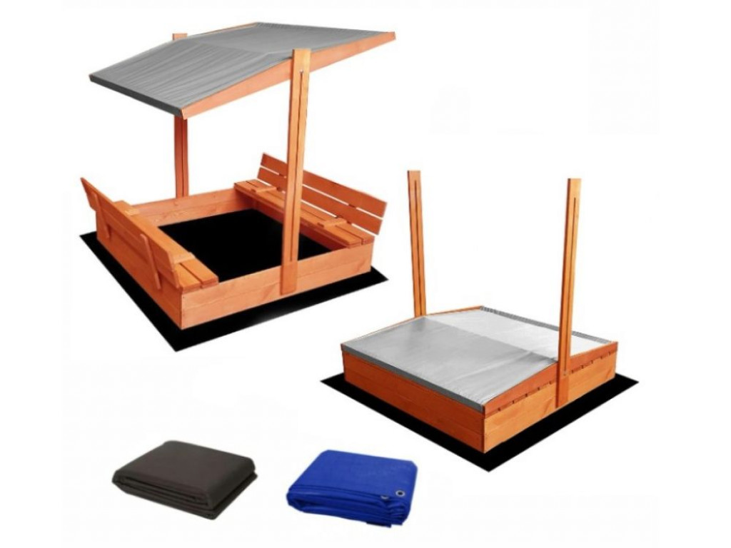 Elis design Set - Pieskovisko s krytom/lavičkami a sivou strieškou predvŕtané impregnované premium