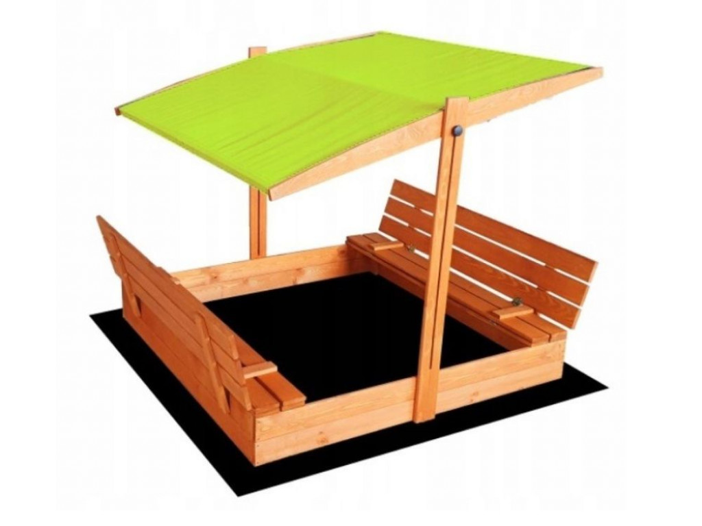 Elis design Set - Pieskovisko s krytom/lavičkami a zelenou strieškou predvŕtané impregnované premium