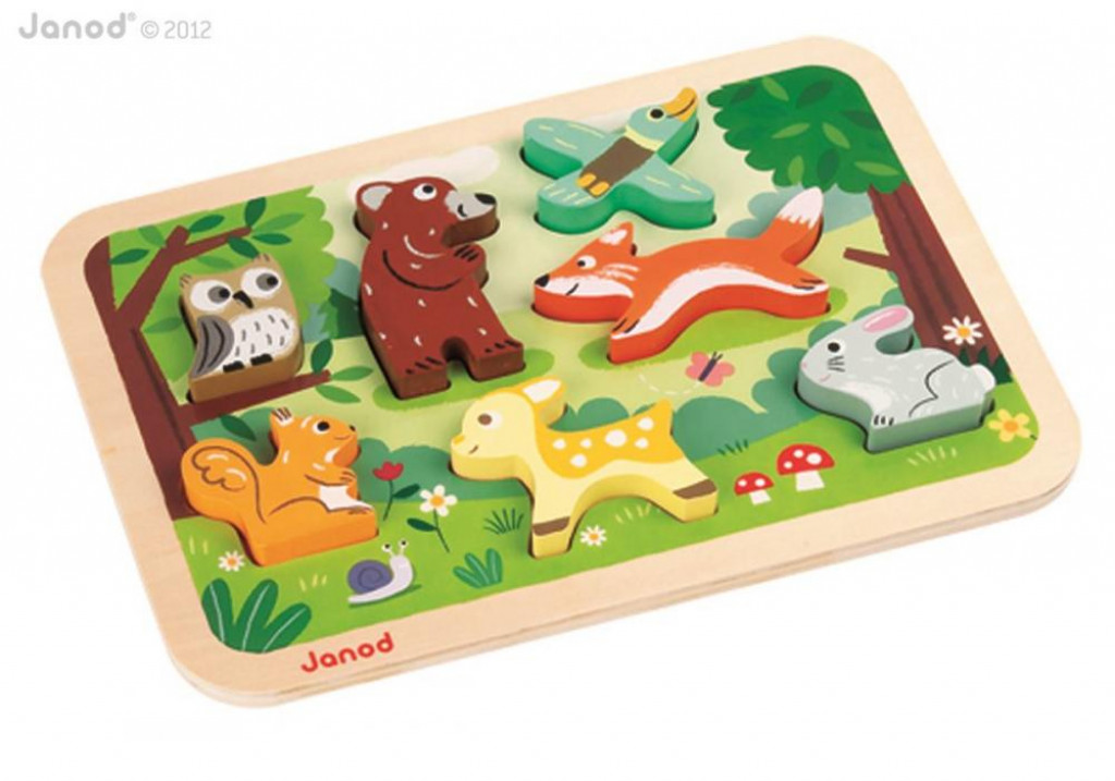 Drevené vkladacie puzzle pre najmenších Lesné zvieratá Chunky od 1 roka 7 dielov