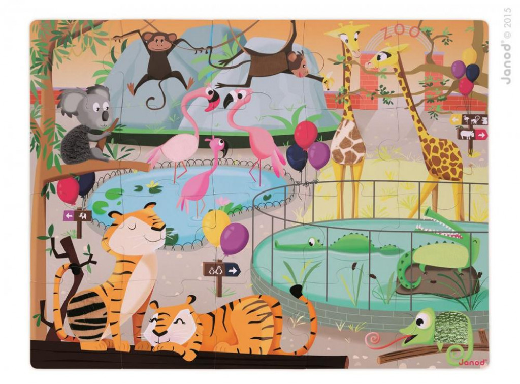 Puzzle dotykové Deň v zoologickej záhrade s textúrou 20 dielov od 3-6 rokov
