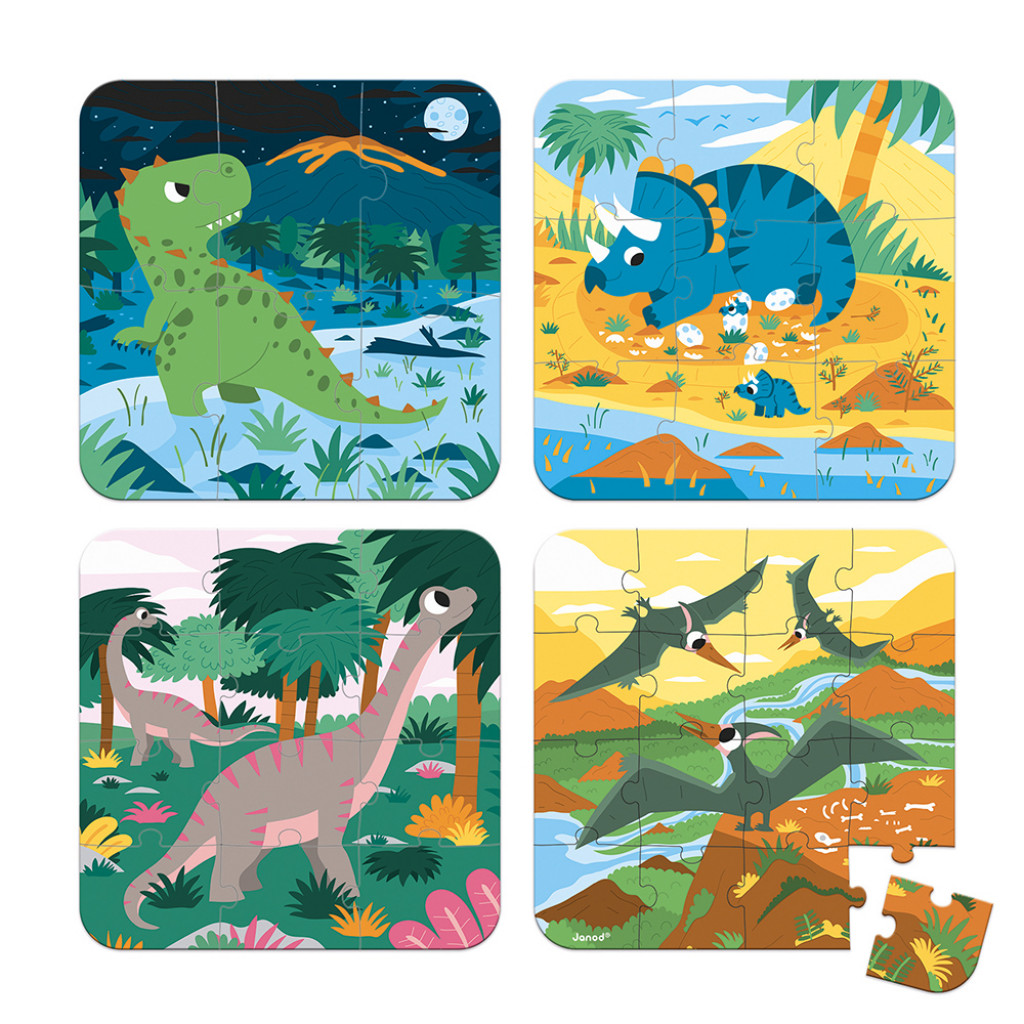 Puzzle 4v1 Dinosaury 6-9-12-16 ks