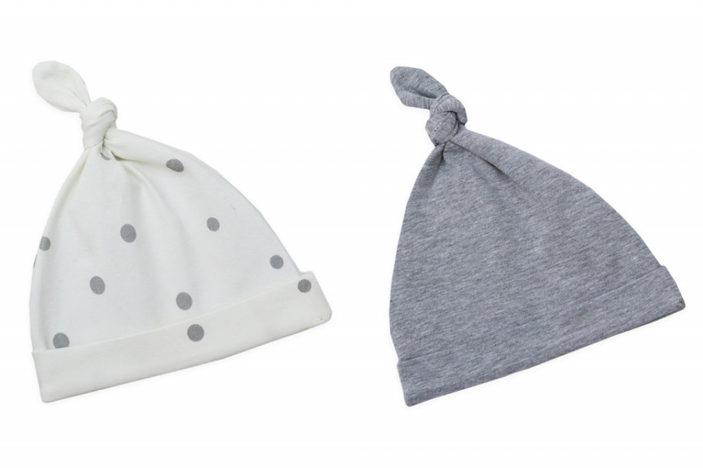 Sleepee Detské čiapky 0-2 mesiace - súprava dvoch kusov pastelová sivá / šedé bodky