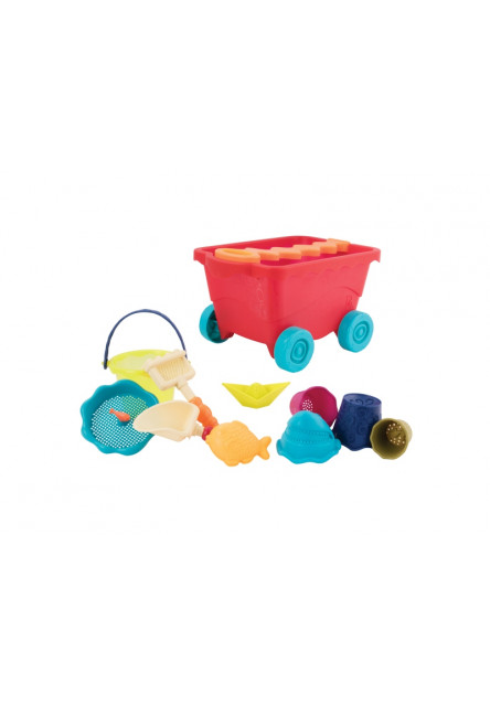 Vozík s hračkami na piesok červený B-Toys