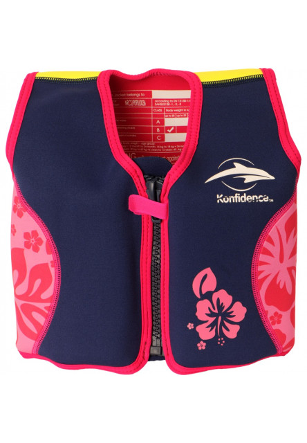 Jacket Vesta na učenie plávania Navy Pink Hibiscus 6-7r
