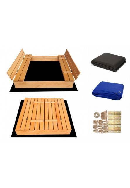 Pieskovisko drevené s krytom/lavičkami predvŕtané impregnované premium variant: impregnované Elis design