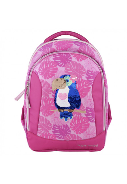 Školský batoh - Tukan, meniaci flitrový obrázok, ružový