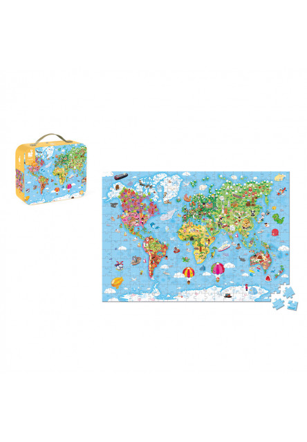 Janod Puzzle Mapa sveta v kufríku 300 ks od 6 rokov