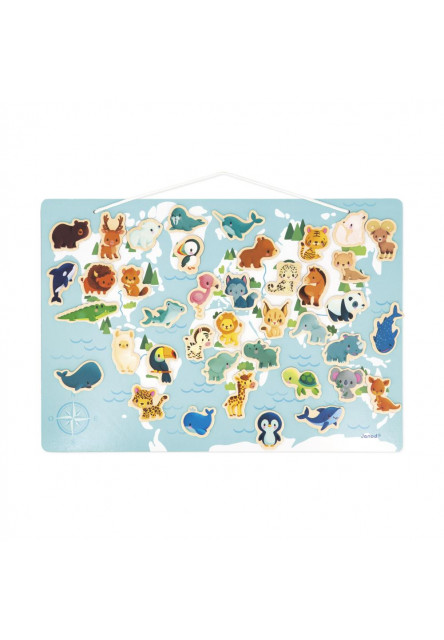Magnetická hračka pre deti Mapa Zvieratká sveta 40 ks magnetiek Janod