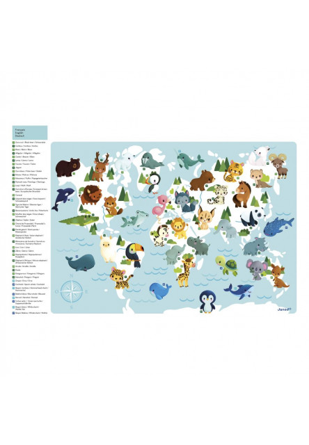 Magnetická hračka pre deti Mapa Zvieratká sveta 40 ks magnetiek