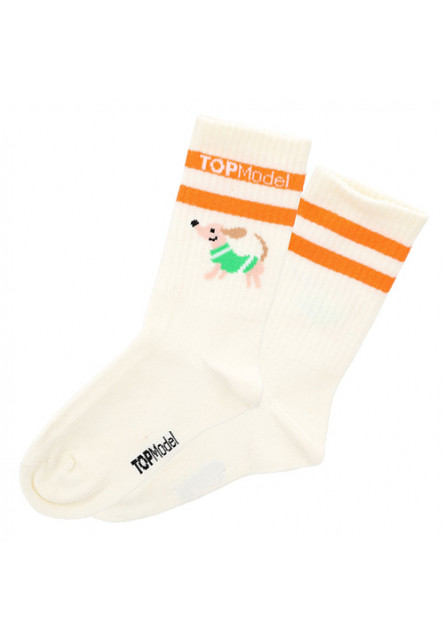 Ponožky s jazvečíkom - Vanilkové + oranžové prúžky