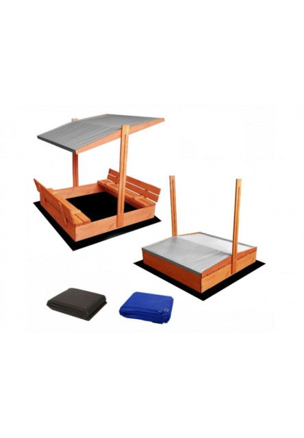 Set - Pieskovisko s krytom/lavičkami a sivou strieškou predvŕtané impregnované premium Elis design