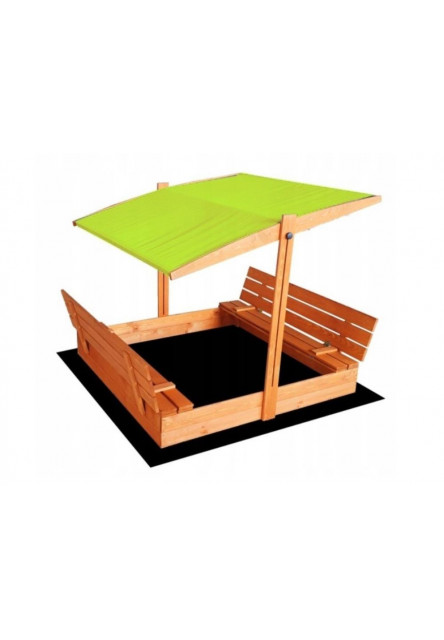 Set - Pieskovisko s krytom/lavičkami a zelenou strieškou predvŕtané impregnované premium Elis design