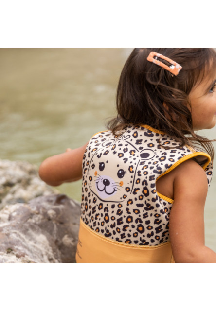 Plávacia vesta pre deti Leopard béžový 3-5 rokov