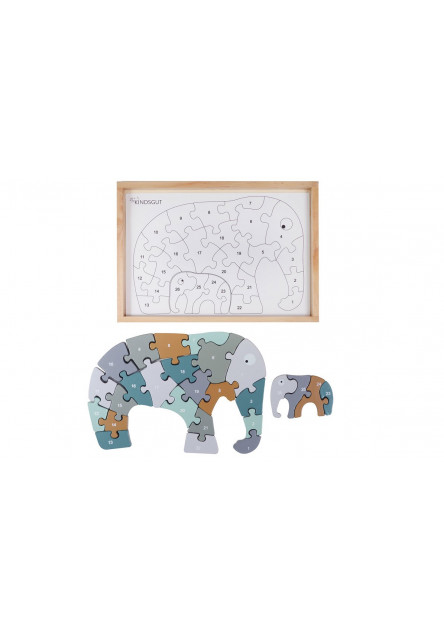 Drevené puzzle s číslami slon