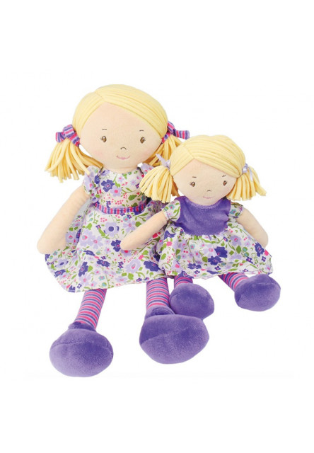 Látková bábika 26cm (Malá Katy – ružovo-modré šaty)