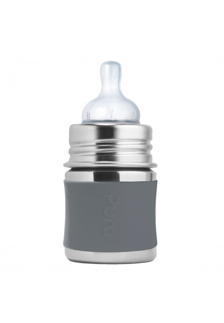 Nerezová dojčenská fľaša 150ml (Sivá) Pura