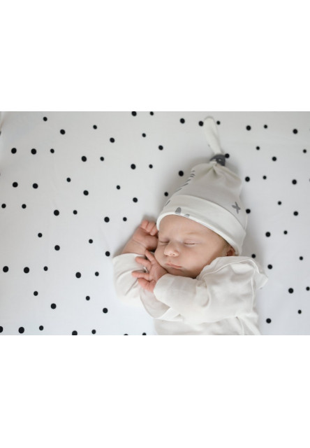 Detské čiapky 0-2 mesiace - súprava dvoch kusov pastelová sivá / šedé bodky