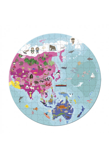 Detské obojstranné puzzle Zemeguľa v kufríku 208 dielov od 6 - 9