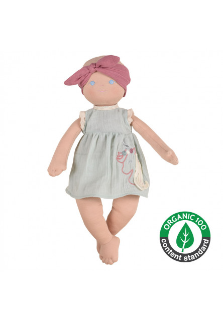 Organic látková bábika (Aria tehlové šaty)