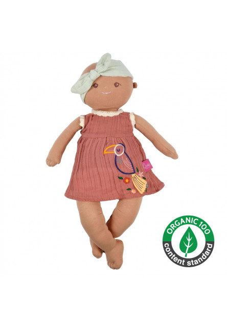 Organic látková bábika (Aria tehlové šaty)