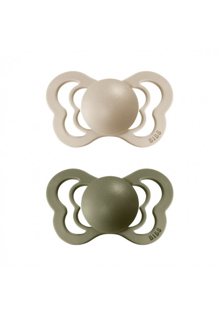Couture ortodontické cumlíky zo silikónu 2ks - veľkosť 2 (Vanilla / Olive) BIBS